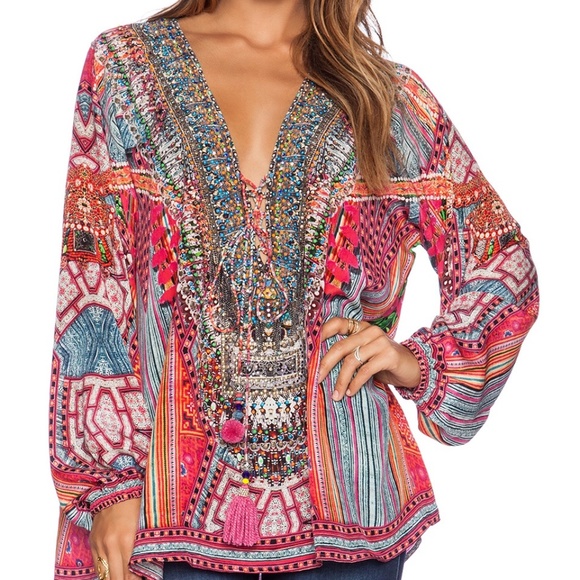 Camilla Silk Lace up Embellished Blouse - Picture 1 of 8